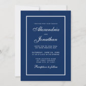 Modern Elegant Classic Blue Wedding Invitation Kaart (Voorkant)