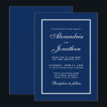 Modern Elegant Classic Blue Wedding Invitation Kaart<br><div class="desc">Moderne elegante,  maar eenvoudige bruiloft met klassieke blauwe en witte uitnodigingskaart</div>