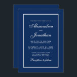 Modern Elegant Classic Blue Wedding Invitation Kaart<br><div class="desc">Moderne elegante,  maar eenvoudige bruiloft met klassieke blauwe en witte uitnodigingskaart</div>