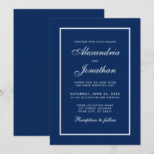 Modern Elegant Classic Blue Wedding Invitation Kaart