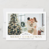 Modern Elegant Classic Goud Vrolijk Kerstmis Foto Feestdagenkaart (Voorkant)