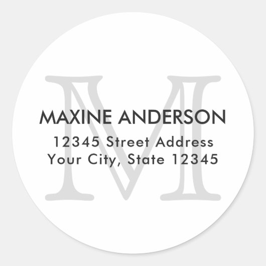 Modern Elegant Classic Grijs Monogram Initiaal Ronde Sticker (Voorkant)