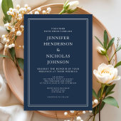 Modern Elegant Classic Navy Blue Wedding Kaart