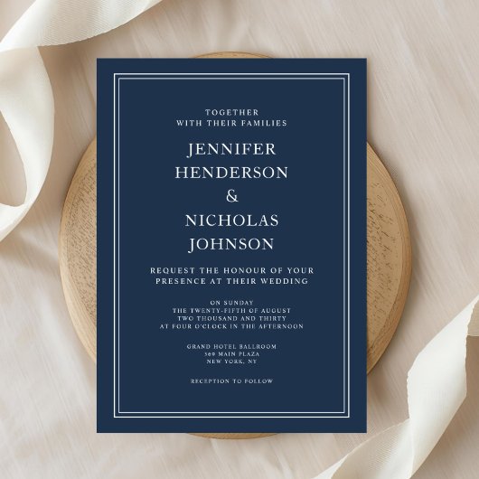 Modern Elegant Classic Navy Blue Wedding Kaart