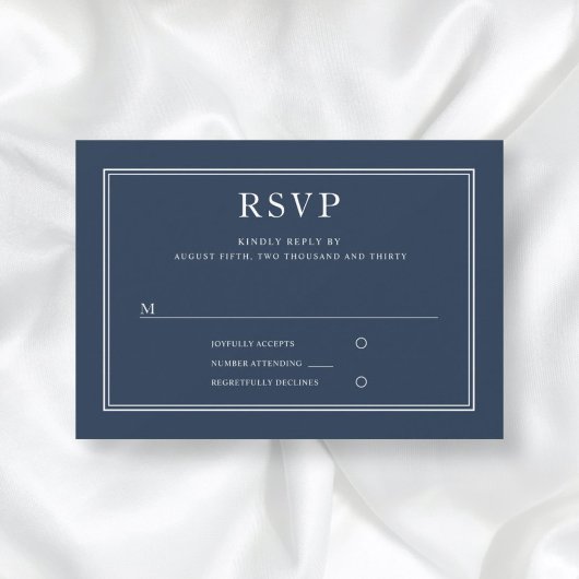 Modern Elegant Classic Navy Blue Wedding RSVP Kaartje
