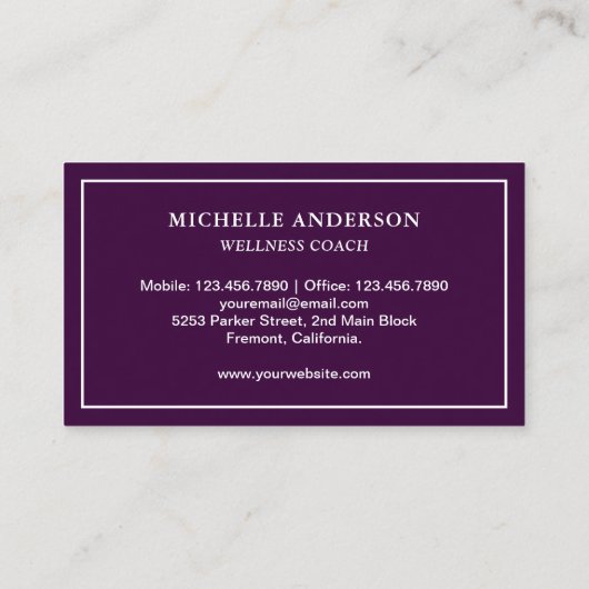 Modern Elegant Classic Paarse witte libel Visitekaartje (Achterkant)