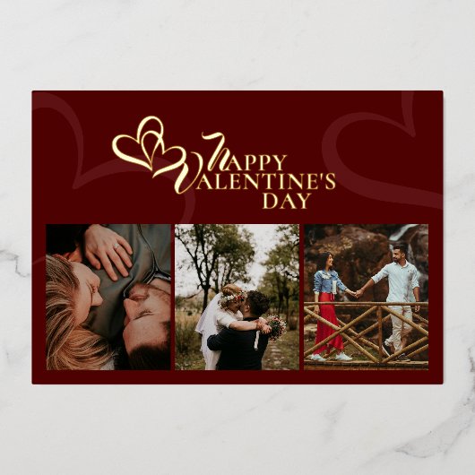 Modern Elegant Classic Red Chic Valentines Photo Folie Feestdagenkaart (Voorkant)