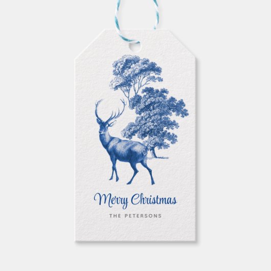 Modern Elegant Classy Blue Deer Toile Woodland Cadeaulabel (Voorkant)