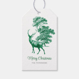 Modern Elegant Classy Green Deer Toile Woodland Cadeaulabel