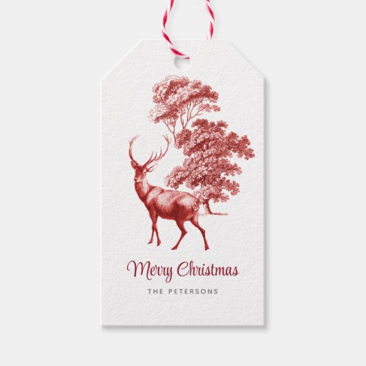 Modern Elegant Classy Red Deer Toile Woodland Cadeaulabel (Voorkant)