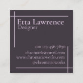 Modern Elegant Clean Butterfly Line Paarse Marmer Vierkante Visitekaartje (Achterkant)