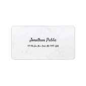 Modern Elegant Clean White Marble Plain Adres Etiket (Voorkant)
