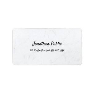 Modern Elegant Clean White Marble Plain Adres Etiket