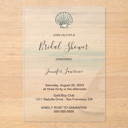 Modern Elegant Coastal Bridal Shower  Acryl Uitnodigingen (Voorkant)