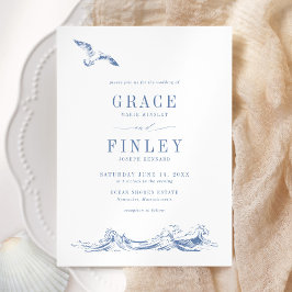 Modern Elegant Coastal Chic Blue Wedding Kaart