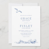 Modern Elegant Coastal Chic Blue Wedding Kaart (Voorkant)
