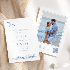 Modern Elegant Coastal Chic Blue Wedding Photo  Save The Date