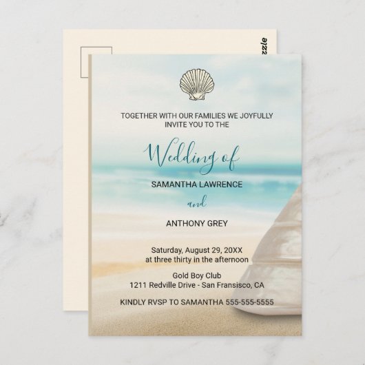 Modern Elegant Coastal Wedding Invitation Briefkaart (Voorkant / Achterkant)