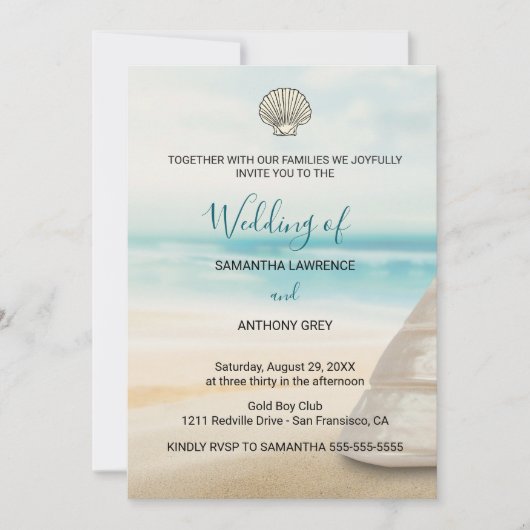 Modern Elegant Coastal Wedding Invitation Kaart (Voorkant)