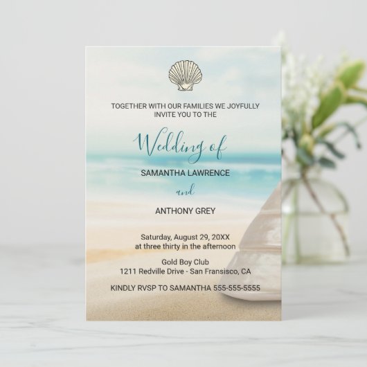 Modern Elegant Coastal Wedding Invitation Kaart (Staand voorkant)
