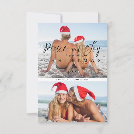 Modern Elegant Collage 2 Photos Couple Christmas (Voorkant)