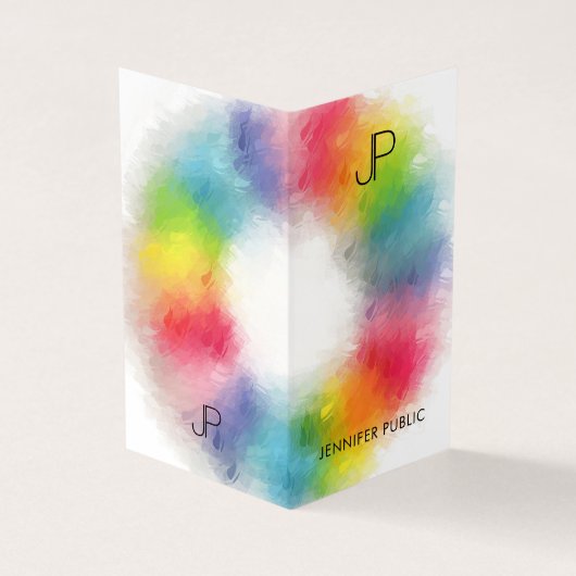 Modern Elegant Colorful Monogram Sjabloon Visitekaartje (Buitenkant)