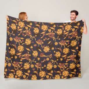 Modern Elegant Coneflowers Yellow Oranje Dark Grey Fleece Deken