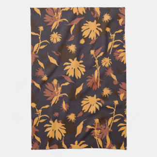 Modern Elegant Coneflowers Yellow Oranje Dark Grey Theedoek