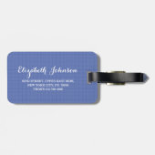 Modern Elegant Cool Denim Blue Checkered Travel Bagagelabel (Achterkant horizontaal)