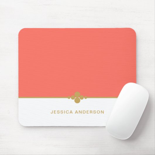 Modern Elegant Coral Gold Name Mousepad Muismat (Met muis)