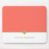 Modern Elegant Coral Gold Name Mousepad Muismat (Voorkant)