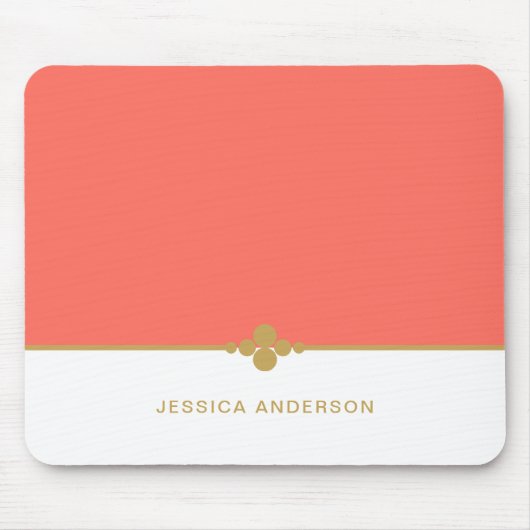 Modern Elegant Coral Gold Name Mousepad Muismat (Voorkant)