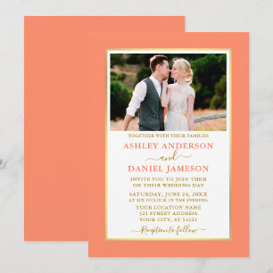 Modern Elegant Coral Gold Wedding Kaart