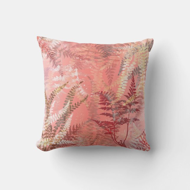 Modern Elegant Coral Pink Frond Kussen (Voorkant)
