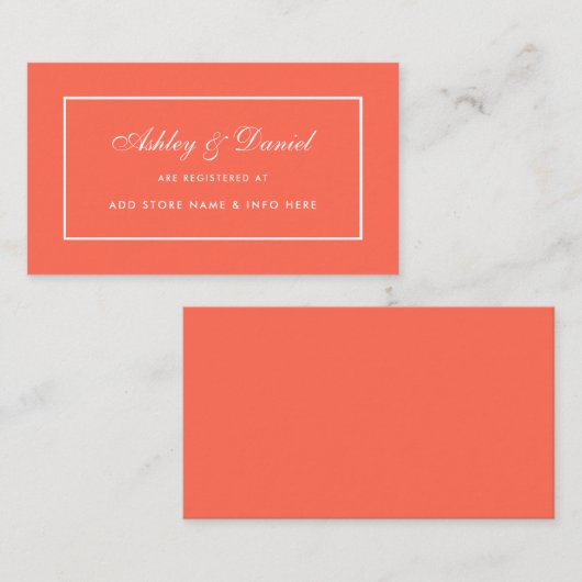 Modern Elegant Coral Wedding Registry Invoegen Kaa Informatiekaartje (Voorkant / Achterkant)