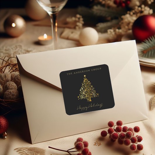 Modern Elegant Corporate Gold Christmas Holiday Vierkante Sticker