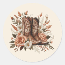 Modern Elegant Country Western - Bloemen en laarze Ronde Sticker