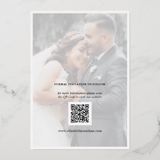 Modern Elegant Couple Photo Wedding Save the Date Folie Uitnodiging (Achterkant)