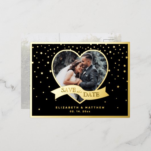 Modern Elegant Couple Photo Wedding Save the Date Folie Uitnodiging Briefkaart (Voorkant / Achterkant)