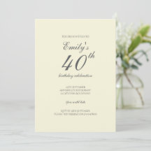 Modern Elegant Cream 40th Birthday Party