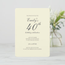 Modern Elegant Cream 40th Birthday Party