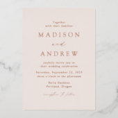 Modern Elegant Cream and Roos Gold Wedding Folie Uitnodiging (Voorkant)