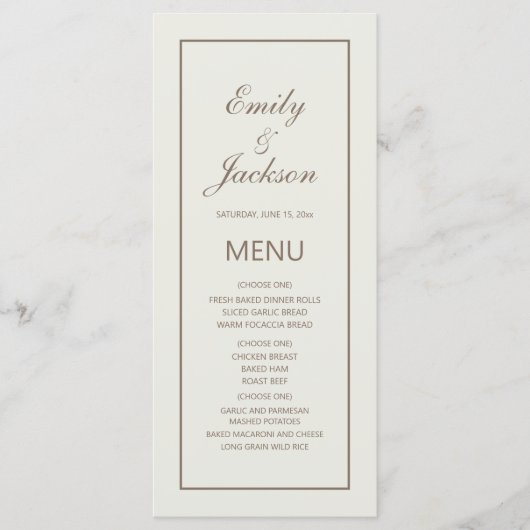 Modern Elegant Cream Brown Wedding Menu (Voorkant)