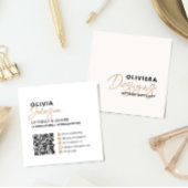 Modern Elegant Cream + Geel Script QR-code Vierkante Visitekaartje
