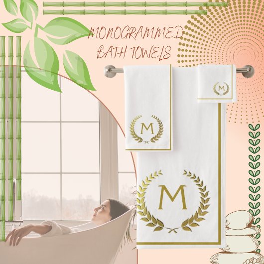 Modern Elegant Cream Gold Chic Monogramed Bad Handdoek