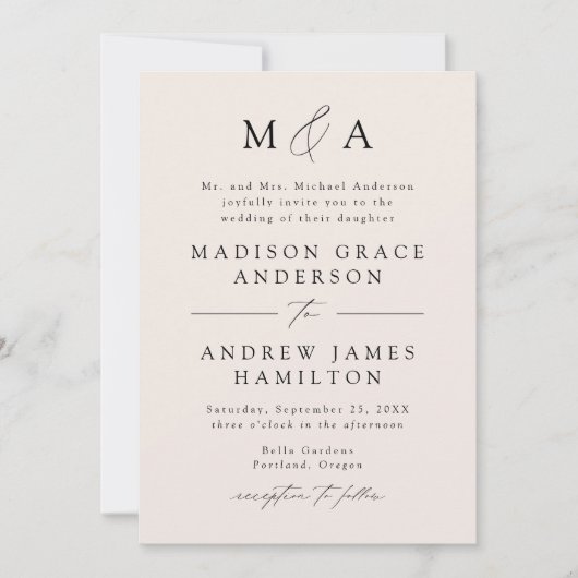 Modern Elegant Cream Monogram Weddenschap Kaart (Voorkant)