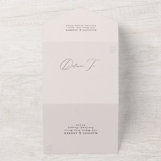 Modern Elegant Cream Photo Wedding All In One Uitnodiging (Buitenkant)