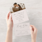 Modern Elegant Cream Photo Wedding All In One Uitnodiging (Afscheurbaar)