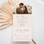 Modern Elegant Cream Photo Wedding All In One Uitnodiging