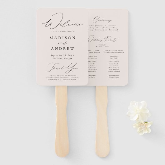 Modern Elegant Cream Trouwprogramma Handwaaier (Voorkant en achterkant)